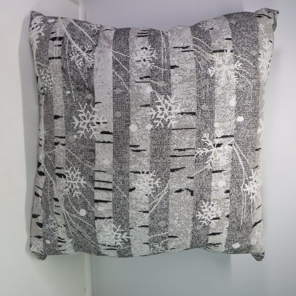 Silvery Gray Birch Trees Decorative Pillow with snowflakes (sparkly) 15" - Picture 1 of 5